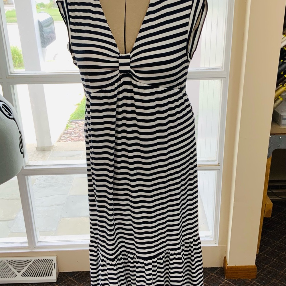 Tommy Hilfiger Navy and White Striped Midi Dress.